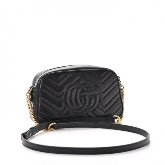 GUCCI  Calfskin Matelasse Small GG Marmont Chain Shoulder Bag Black - Picture 2 of 3